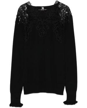 Ermanno Scervino Lace-Trimmed Merino Wool T-Shirt - Black