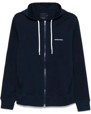Barba Napoli Logo-Embroidered Hoodie - Blue