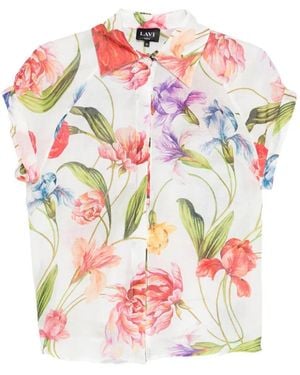 LAVI COUTURE Furore Floral-Print Short-Sleeve Blouse - Pink