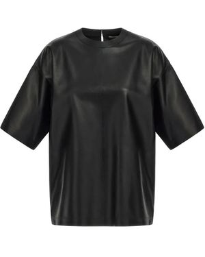 Roberto Cavalli Short-Sleeve Leather T-Shirt - Black