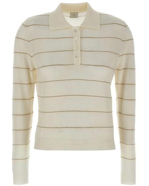 Eleventy Striped Wool Polo Shirt - White