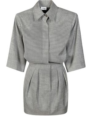 ANDAMANE Axel Padded-Shoulder Mini Dress - Gray