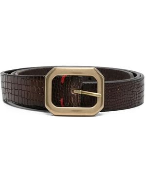 Eleventy Crocodile-Embossed Rectangular-Buckle Belt - White