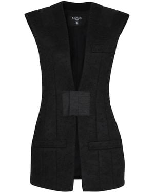 Balmain Plunging V-Neck Sleeveless Jacket - Black