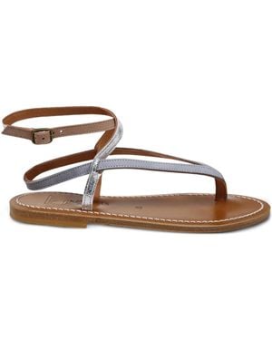 K. Jacques Leather Ankle-Tie Sandals - Brown