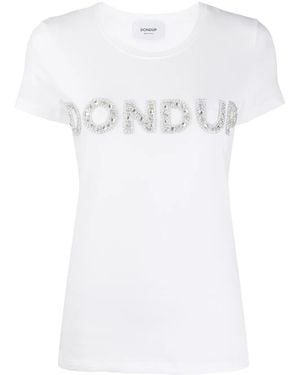 Dondup Crystal-Embellished Logo-Detail Cotton T-Shirt - White