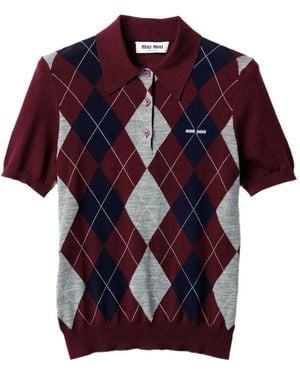 Miu Miu Genbreide Trui Met Argyle Intarsia - Rood
