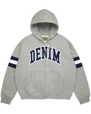 DENIM TEARS Logo-Appliqué Zip-Up Hoodie - Grey