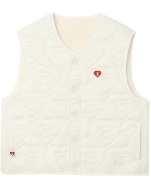 A Bathing Ape Quilted Heart Appliqué Gilet - White