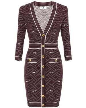 Elisabetta Franchi Diamond-Jacquard Mini Dress - Purple