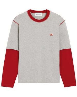 Ami Paris Katoenen T-Shirt Met Dubbele Mouwen Met Ami-Patch - Rood