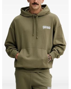 HUGO Logo-Print Long-Sleeve Hoodie - Green