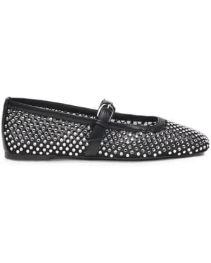 Stuart Weitzman Crystal-Embellished Mesh Ballet Flats - White