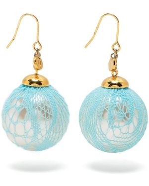 Undercover Lace Faux-Pearl Earrings - Blue