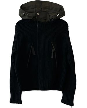 Sacai Hooded Ribbed Knit Jacket - Black