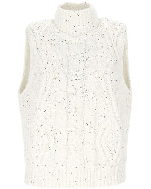 Lorena Antoniazzi Cable Knit Sequin Jacket - White
