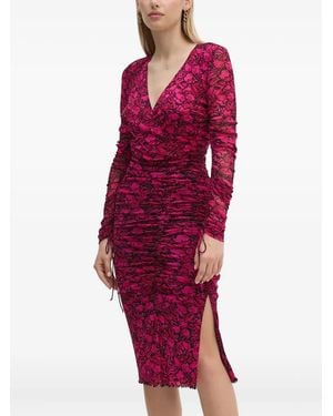 Diane von Furstenberg Floral Ruched Midi Dress - Red