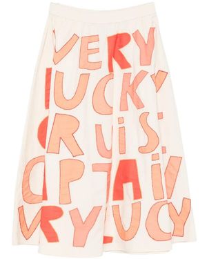 Stella Nova Appliqué-Patchwork Elasticated-Waist Midi Skirt - White