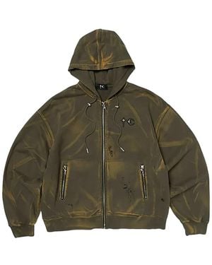 THUG CLUB Distressed Zip-Fastening Hoodie - Green