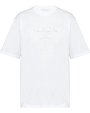 Prada T-Shirt Verfraaid Met Logo - Wit