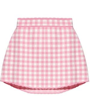 LoveShackFancy Gingham Scallop-Hem Mini Skirt - Pink