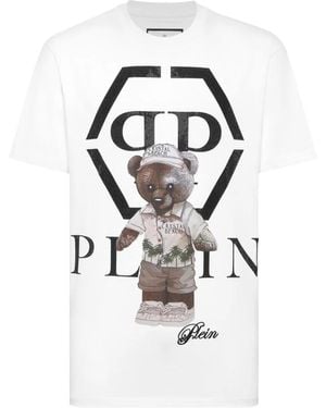 Philipp Plein Crystal-Embellished Teddy-Bear T-Shirt - White
