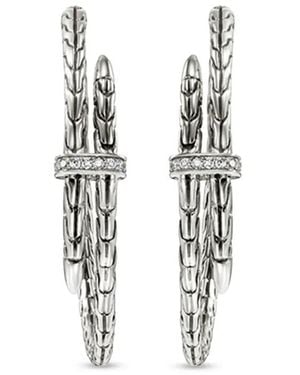 John Hardy Sterling Spear Diamond Hoop Earrings - White