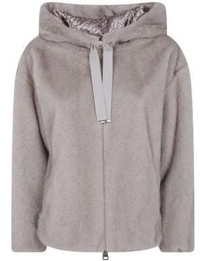Herno Hooded Faux-Fur Jacket - Grey