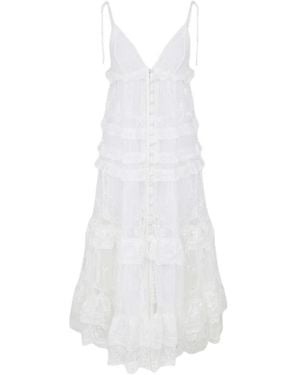 Zimmermann Robe Mi-Longue Solstice À Volants Superposés - White