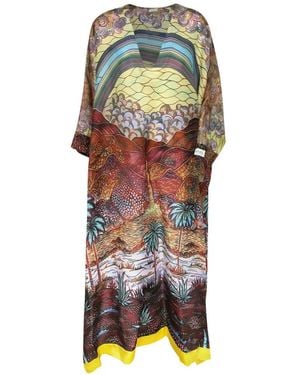 VLISCO DIALOGUES Landscape-Print V-Neck Dress - White