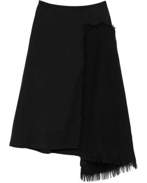 Yohji Yamamoto Falda A Capas Con Borde Con Flecos - Negro