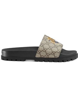 Gucci GG Supreme Tiger Slide Sandal - Brown