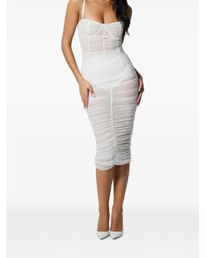 Kiki de Montparnasse Ruched Semi-Sheer Midi Skirt - White