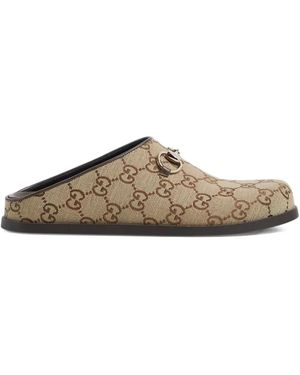 Gucci Canvas Gg Mules - Brown