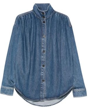 IRO Julie Button High-Neck Denim Jacket - Blue