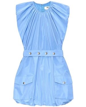 MSGM Belted Pocketed Mini Dress - Blue