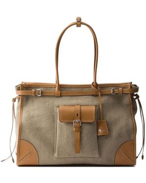 Prada Sac Fourre-Tout En Lin Et Cuir Bonnie - Marron