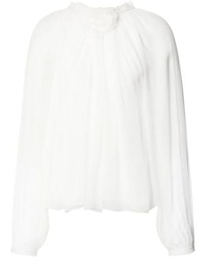 Alberta Ferretti Sheer Silk Blouse With Floral Embellishment - White