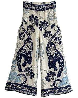PAHIESA FORMENTERA Cheetah-Print Flared Trousers - Blue