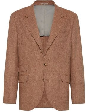 Brunello Cucinelli Herringbone-Pattern Single-Breasted Blazer - Brown