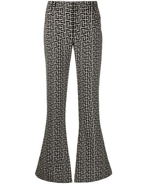 Balmain Low-Rise Monogram Bootcut Trousers - Grey
