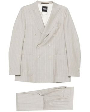 BOSS Double-Breasted Pinstripe Suit - White