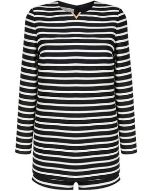 Valentino Garavani Logo-Plaque Stripe-Print Playsuit - Black