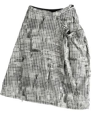 Y's Yohji Yamamoto Frayed Check-Pattern Midi Skirt - Grey