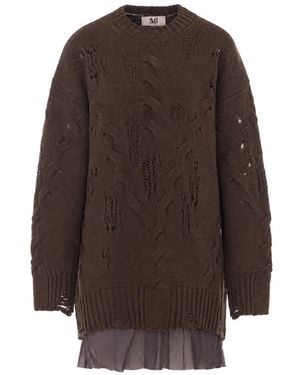 Aniye By Maxipull Tina Distressed Cable-Knit Mini Dress - Brown