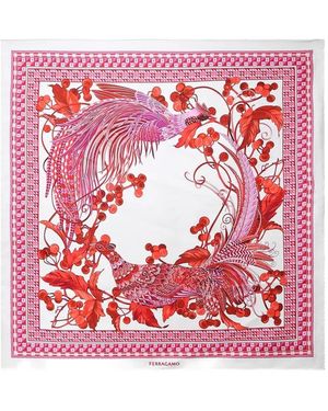 Ferragamo Bird-Print Silk Scarf - Pink