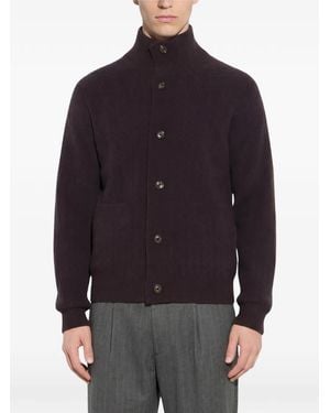 Paolo Pecora Chevron-Knit High-Neck Cardigan - Blue