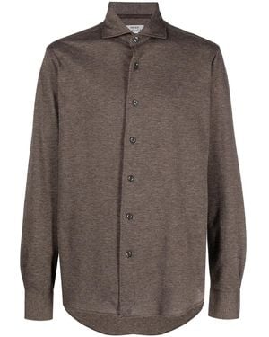 Orian Spread Collar Piqué Shirt - Brown