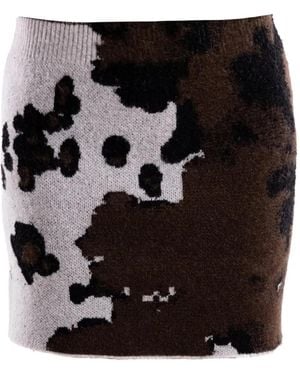 Akep Cow-Print Knitted Mini Skirt - Black
