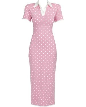 ROWEN ROSE Polka-Dot Jersey Midi Dress - Pink